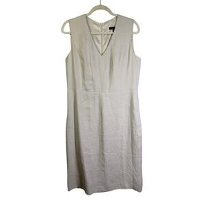 LOUBEN Dress 8 Linen Minimalist Sleeveless Sheath Tailored Cream Polished Office